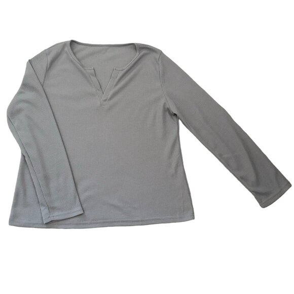 Womens Size XXL Waffle Knit Top V-Neck Long Sleeve Grey Casual Athleisure - Picture 1 of 7